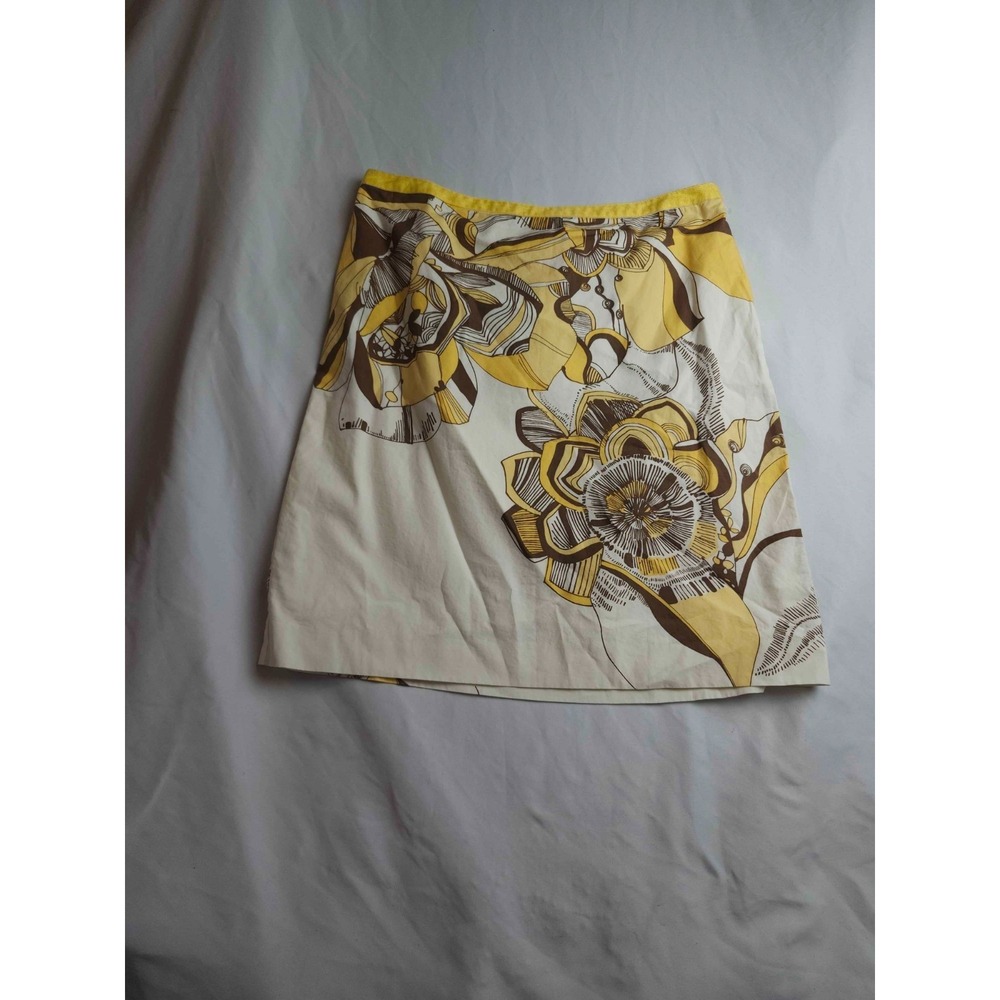 Ann Taylor Loft A Line Skirt Womens Size 6P‎ Yellow Floral Woven Classic Career